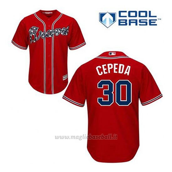 Maglia Baseball Uomo Atlanta Braves 30 Orlando Cepeda Rosso Alterner Cool Base